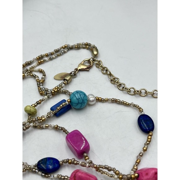 CHICO'S Multi Color and Shapes Beaded Double Strand Matte Gold Tone Necklace - Picture 10 of 16
